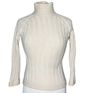 Max Mara chunky knit ivory turtleneck sweater medium wool cropped